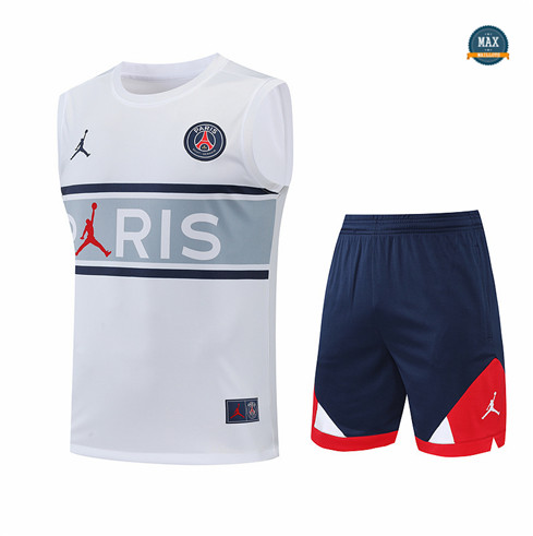 Max Maillots Paris PSG Debardeur + Shorts 2022/23 Training de Foot Blanc/Bleu Marine M8463