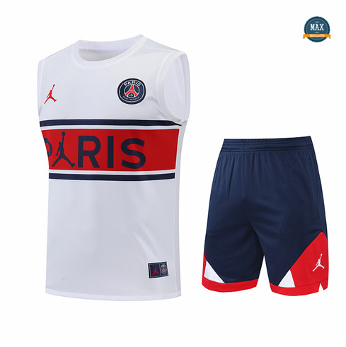 Max Maillots Paris PSG Debardeur + Shorts 2022/23 Training de Foot Blanc/Bleu Marine/Rouge M8464