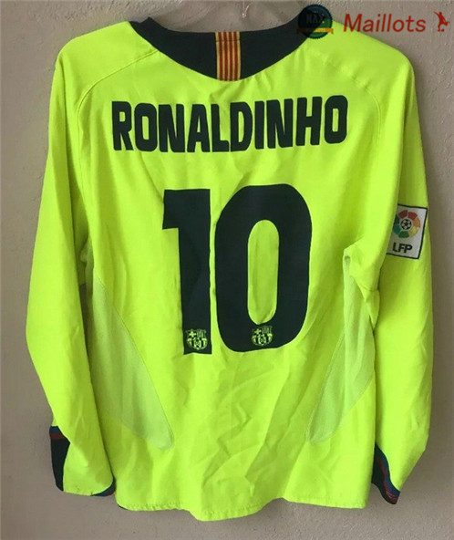 Maillot Retro 2005-06 Barcelone Exterieur Manche Longue Vert (10 Ronaldinho)