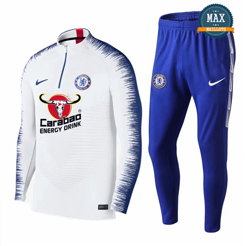 Survetement Chelsea 2019/20 Blanc + Short Bleu Strike Drill