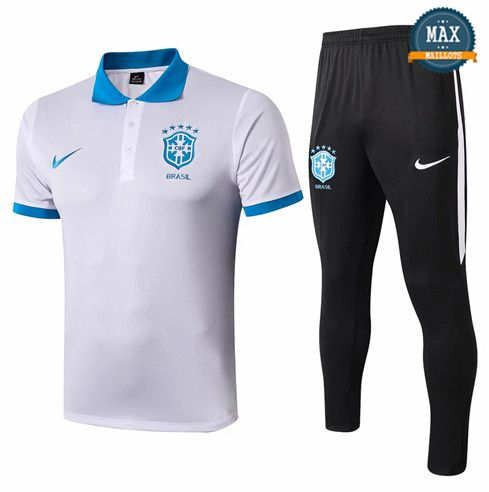 Maillot Polo + Pantalon Brésil 2019/20 Training Blanc/Noir/Bleu