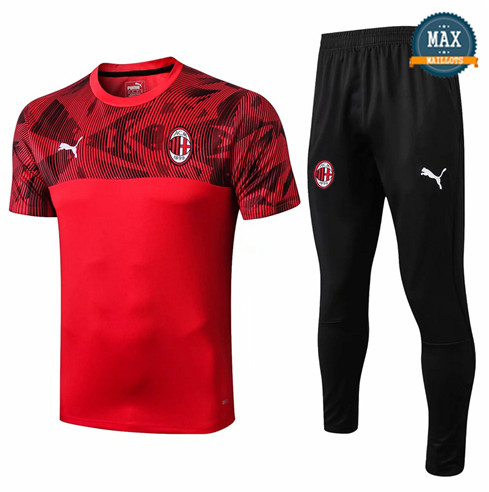 Maillot + Pantalon AC Milan 2019/20 Training Rouge/Noir Col Rond