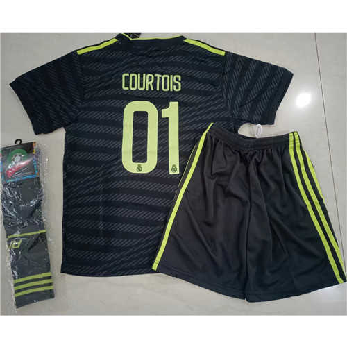 240322 Max Maillots Real Madrid Enfant COURTOIS 1 noir + Chaussettes Taille:26